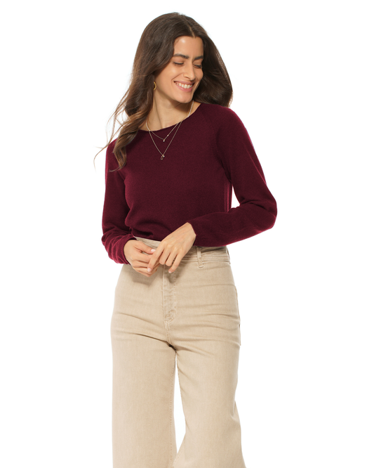 Women's Ultralight Cashmere Raglan Crew Neck Sweater Bordeaux