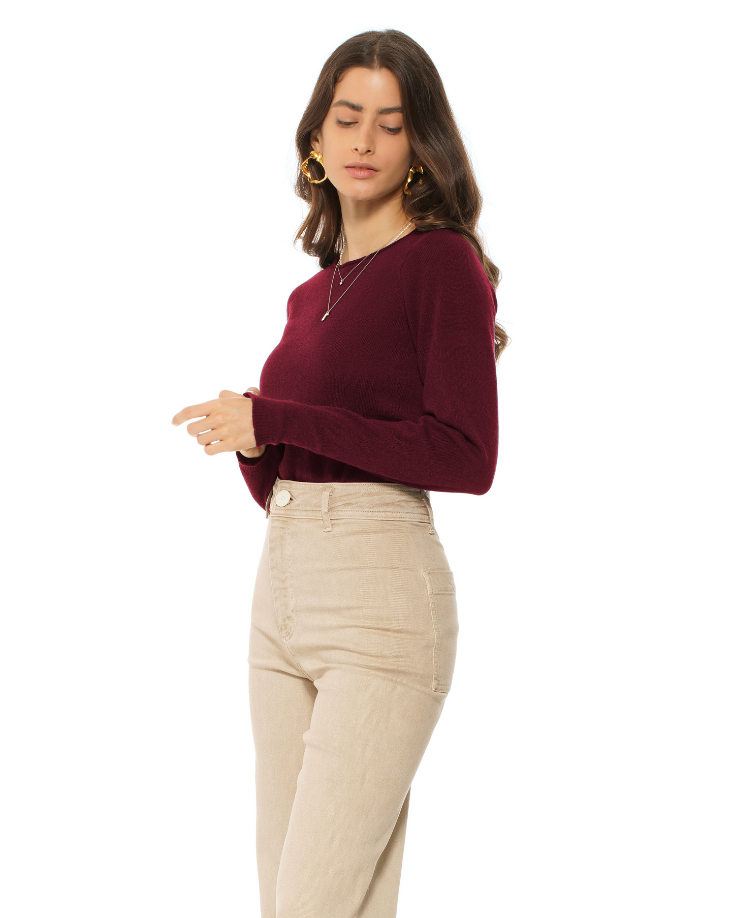 Women's Ultralight Cashmere Raglan Crew Neck Sweater Bordeaux