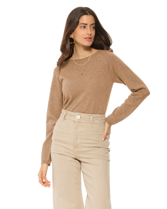 Women's Ultralight Cashmere Raglan Crew Neck Sweater Camel