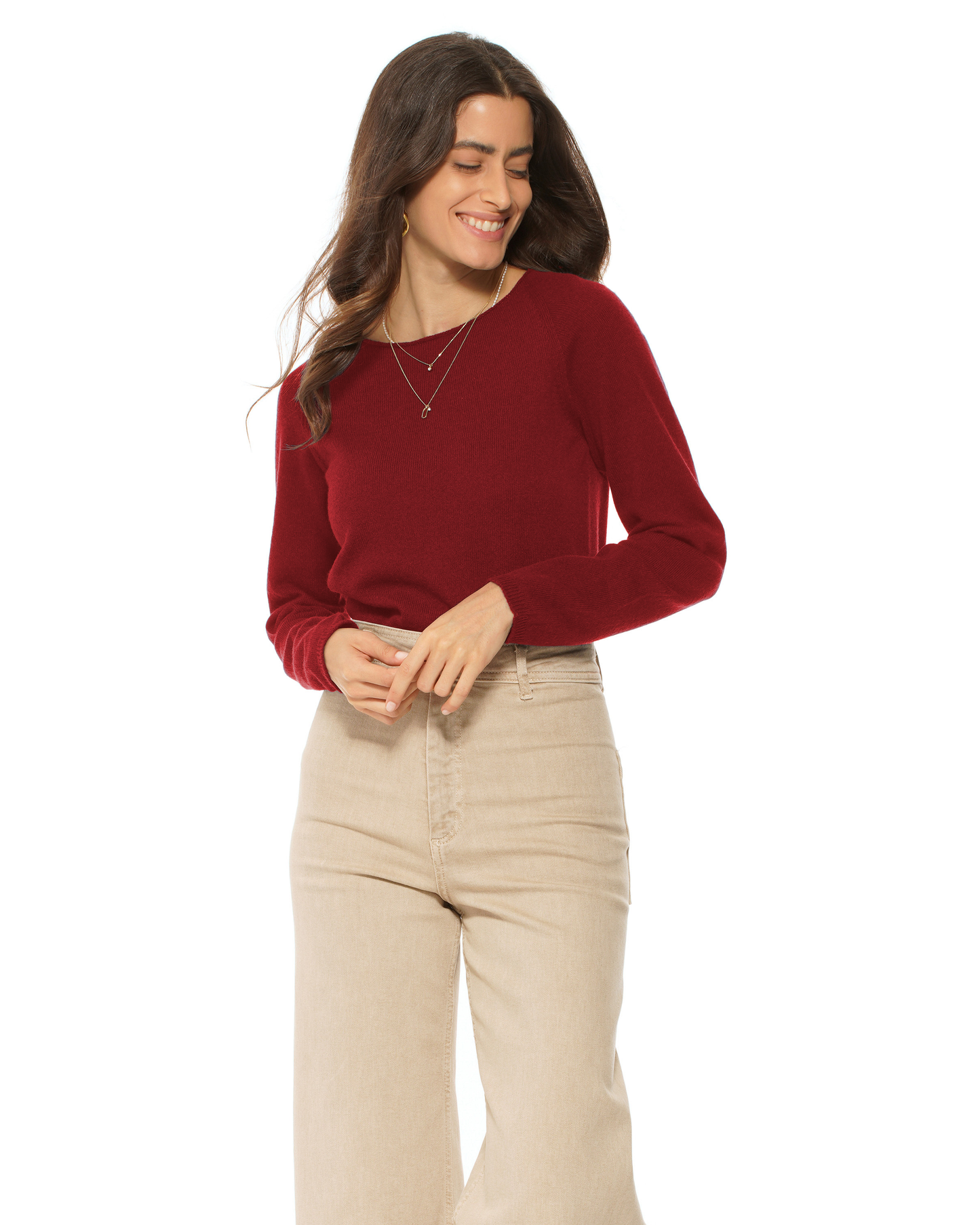 Women's Ultralight Cashmere Raglan Crew Neck Sweater Chianti