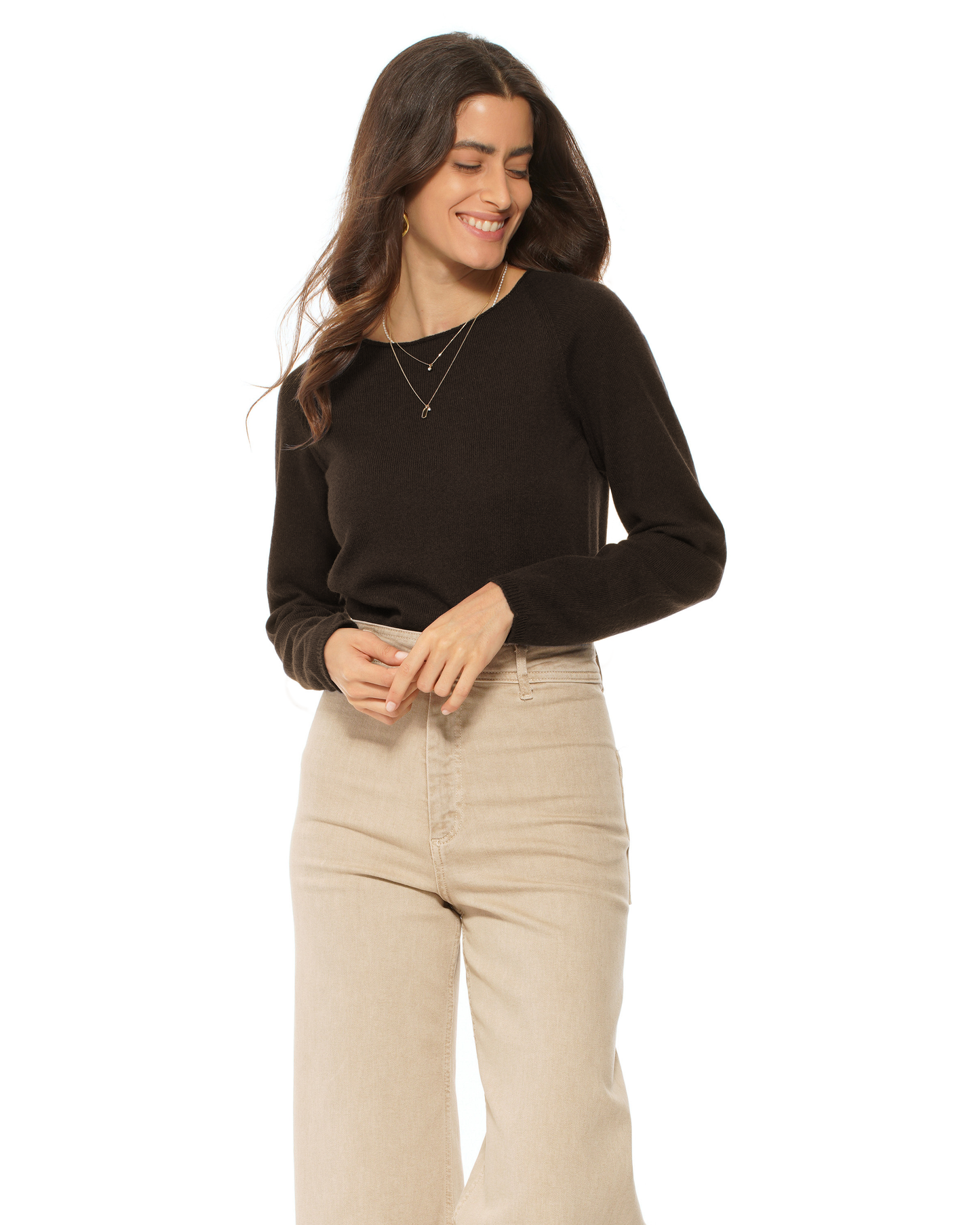 Women's Ultralight Cashmere Raglan Crew Neck Sweater Coffee
