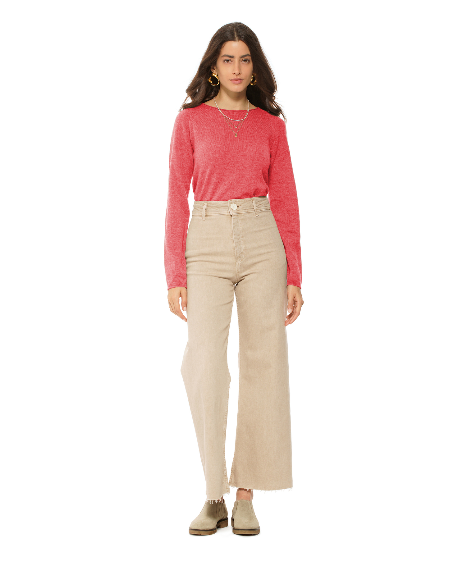 Women's Ultralight Cashmere Raglan Crew Neck Sweater Coral Red