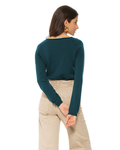 Women's Ultralight Cashmere Raglan Crew Neck Sweater Forest Green