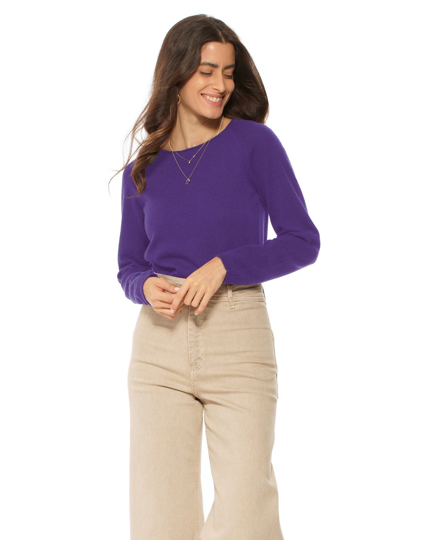 Women's Ultralight Cashmere Raglan Crew Neck Sweater Iris Purple