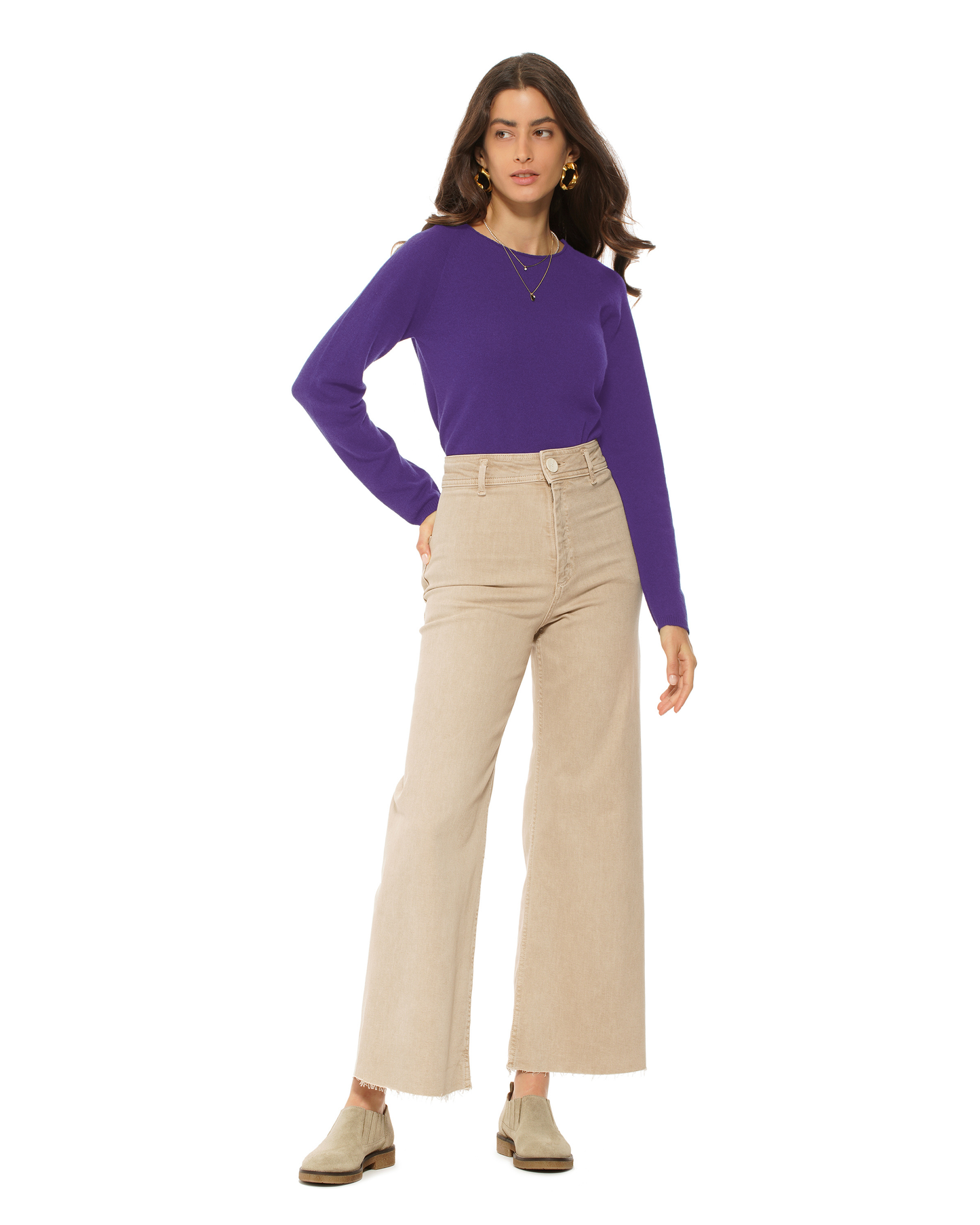 Women's Ultralight Cashmere Raglan Crew Neck Sweater Iris Purple