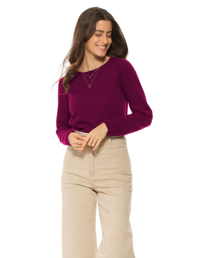 Women's Ultralight Cashmere Raglan Crew Neck Sweater Magenta