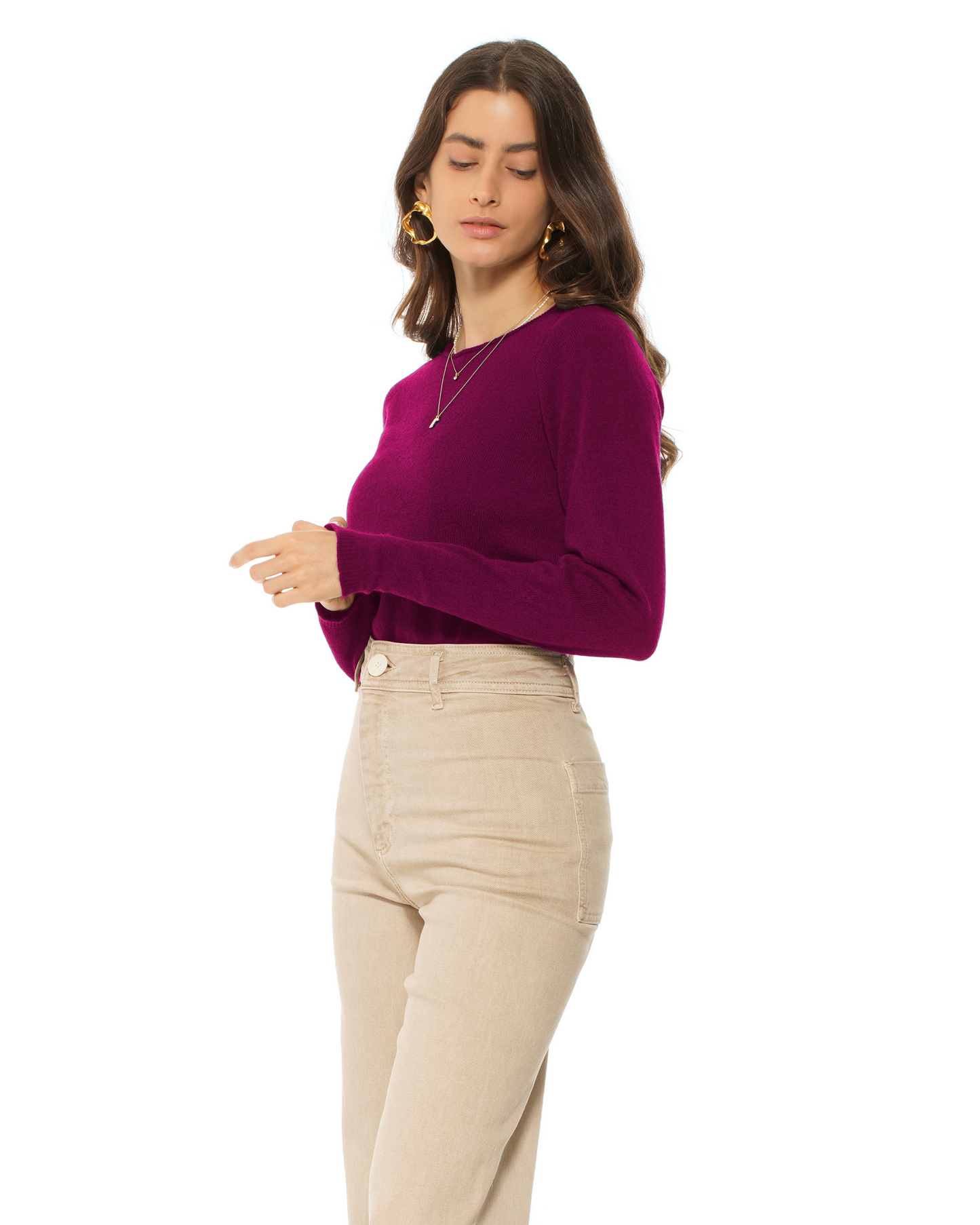 Women's Ultralight Cashmere Raglan Crew Neck Sweater Magenta