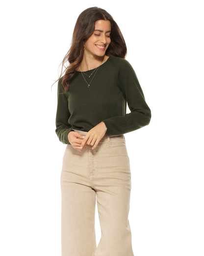 Women's Ultralight Cashmere Raglan Crew Neck Sweater Olive Green