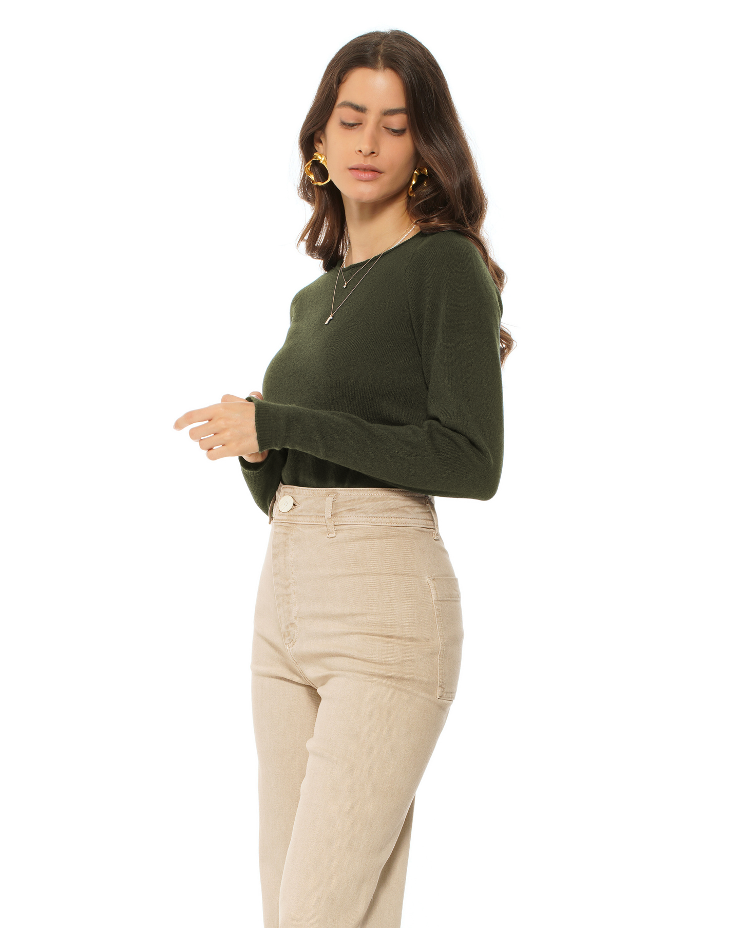 Women's Ultralight Cashmere Raglan Crew Neck Sweater Olive Green