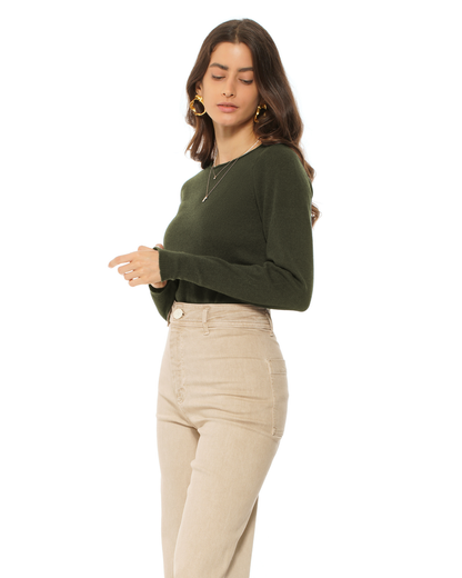 Women's Ultralight Cashmere Raglan Crew Neck Sweater Olive Green