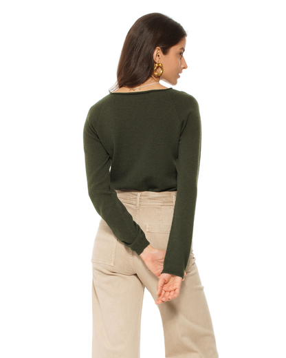 Women's Ultralight Cashmere Raglan Crew Neck Sweater Olive Green