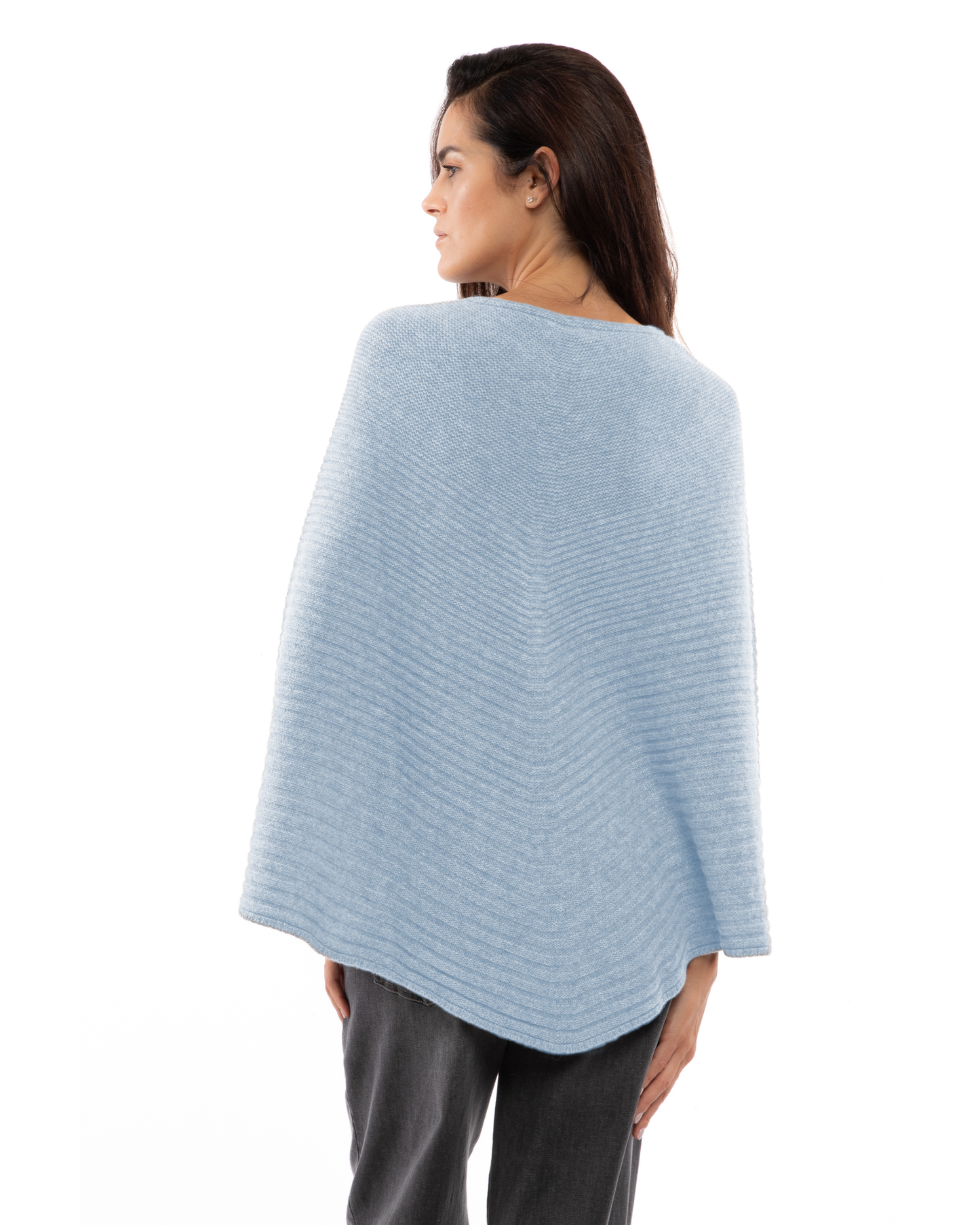 Women's Pure Cashmere Ribbed Knit Poncho Baby Blue