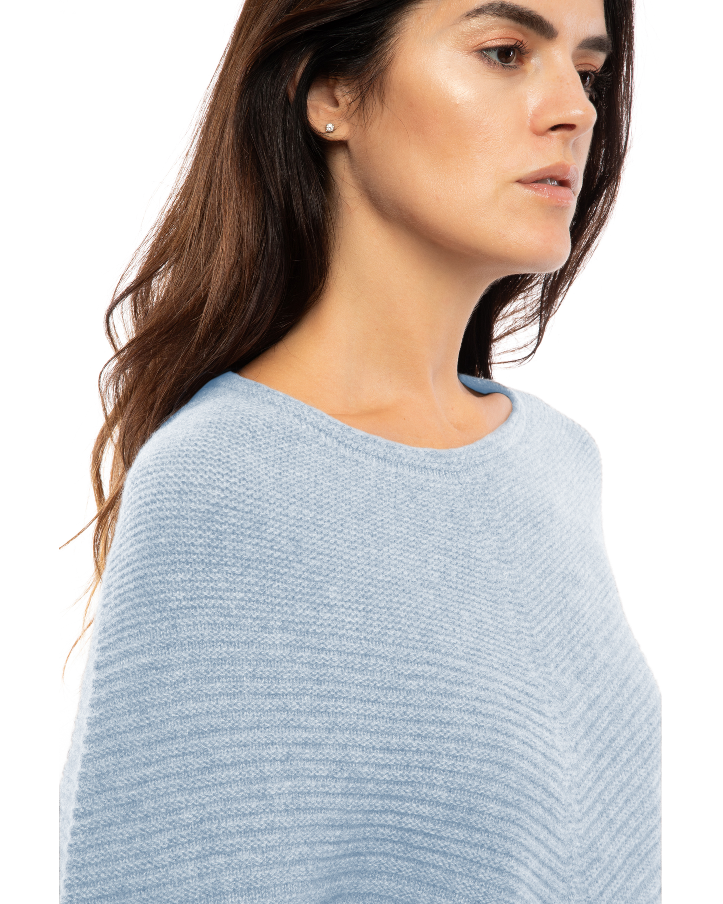 Women's Pure Cashmere Ribbed Knit Poncho Baby Blue