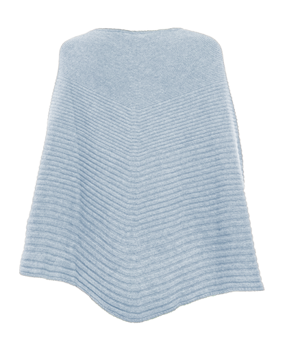 Women's Pure Cashmere Ribbed Knit Poncho Baby Blue
