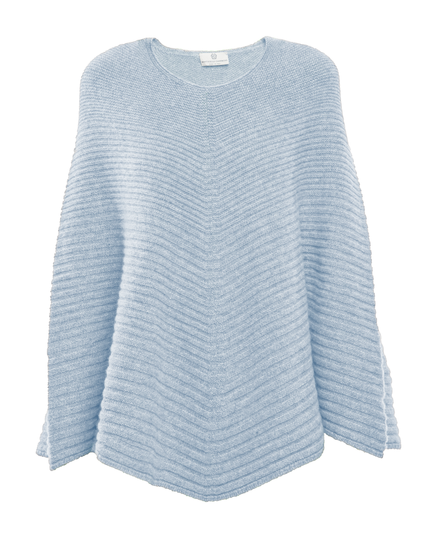 Women's Pure Cashmere Ribbed Knit Poncho Baby Blue