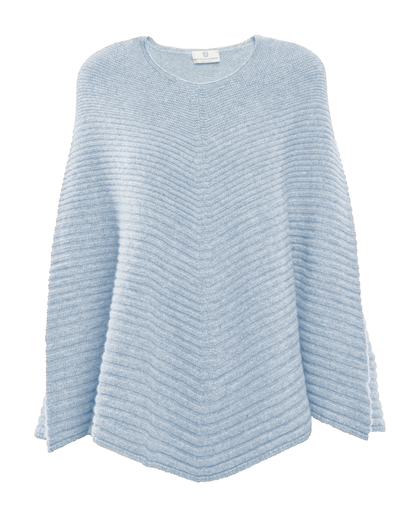Women's Pure Cashmere Ribbed Knit Poncho Baby Blue