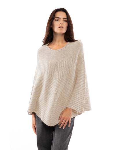 Women's Pure Cashmere Ribbed Knit Poncho Beige