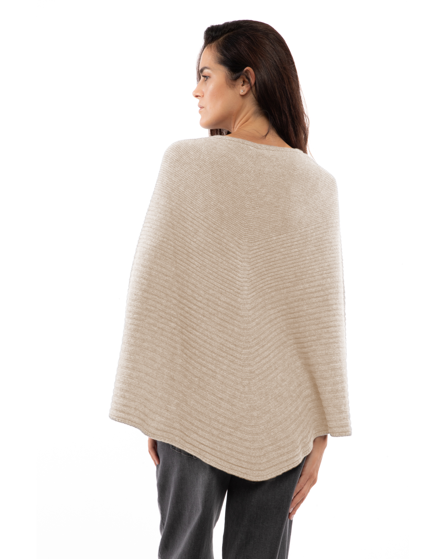 Women's Pure Cashmere Ribbed Knit Poncho Beige