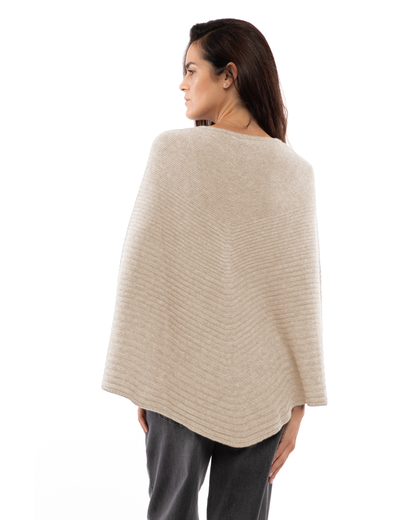 Women's Pure Cashmere Ribbed Knit Poncho Beige