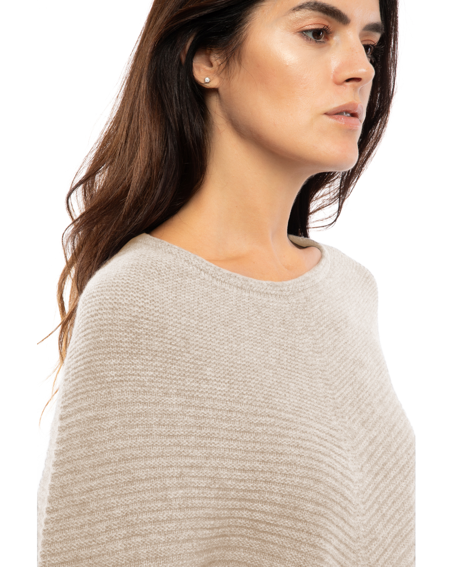 Women's Pure Cashmere Ribbed Knit Poncho Beige