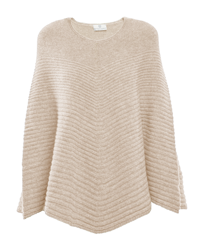 Women's Pure Cashmere Ribbed Knit Poncho Beige
