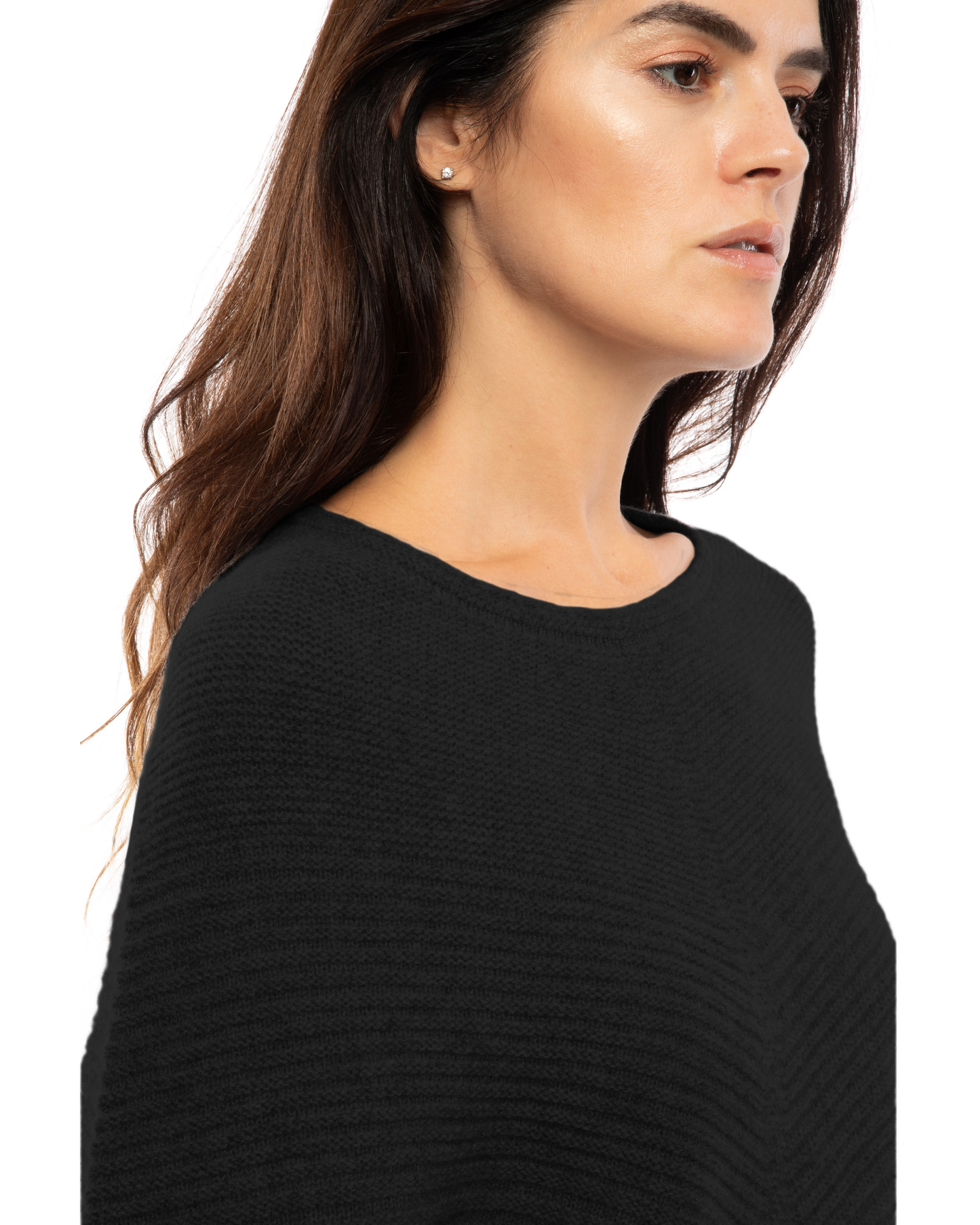 Women's Pure Cashmere Ribbed Knit Poncho Black