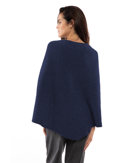 Women's Pure Cashmere Ribbed Knit Poncho Blue
