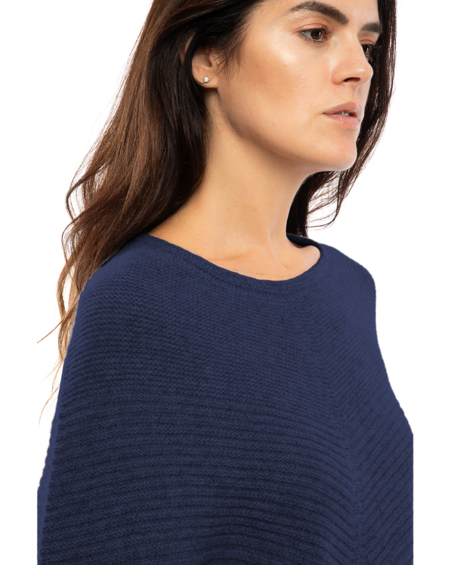 Women's Pure Cashmere Ribbed Knit Poncho Blue