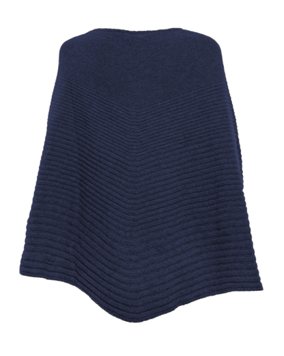 Women's Pure Cashmere Ribbed Knit Poncho Blue