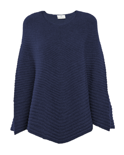 Women's Pure Cashmere Ribbed Knit Poncho Blue