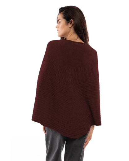 Women's Pure Cashmere Ribbed Knit Poncho Bordeaux