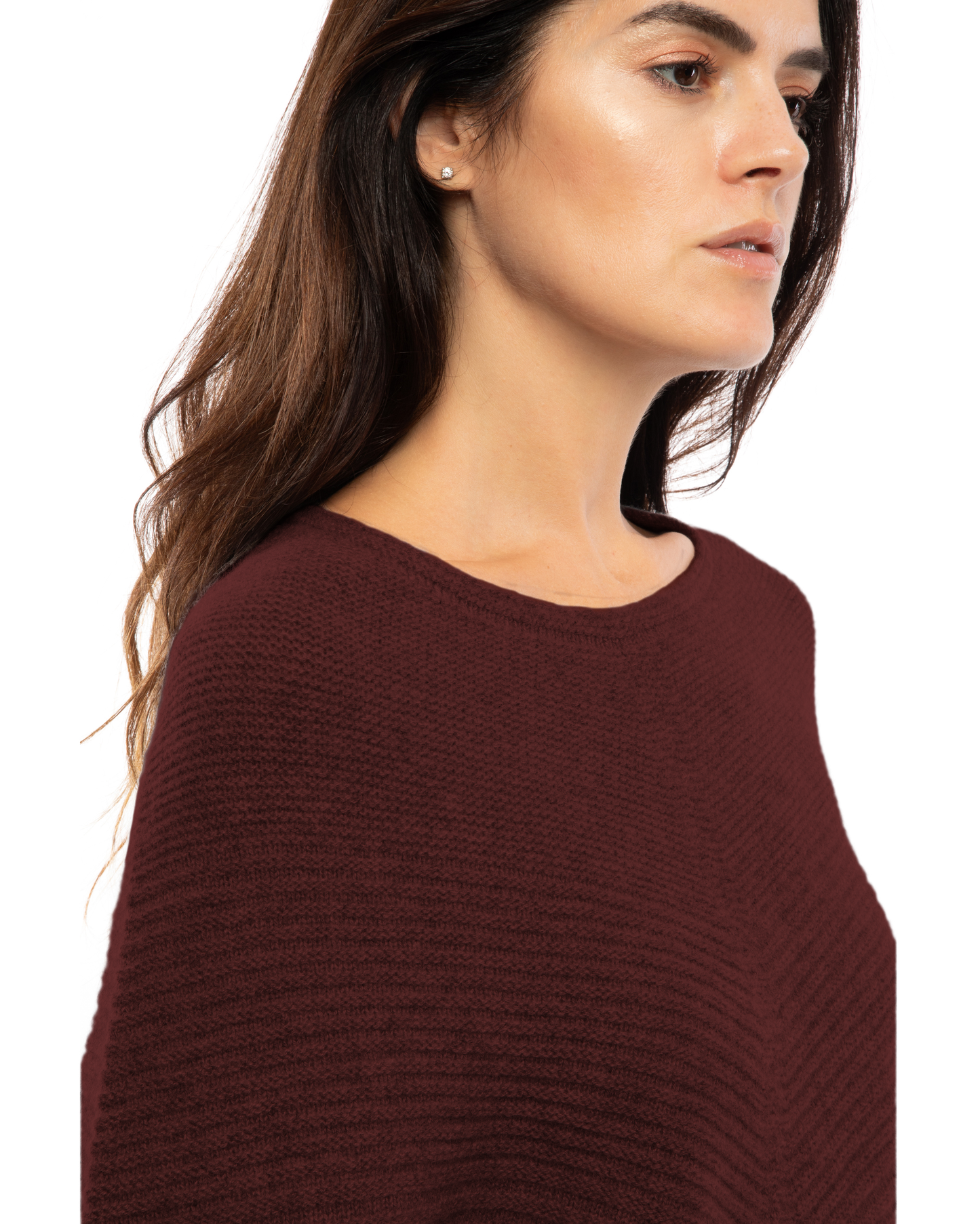 Women's Pure Cashmere Ribbed Knit Poncho Bordeaux