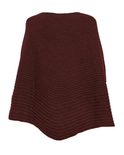 Women's Pure Cashmere Ribbed Knit Poncho Bordeaux