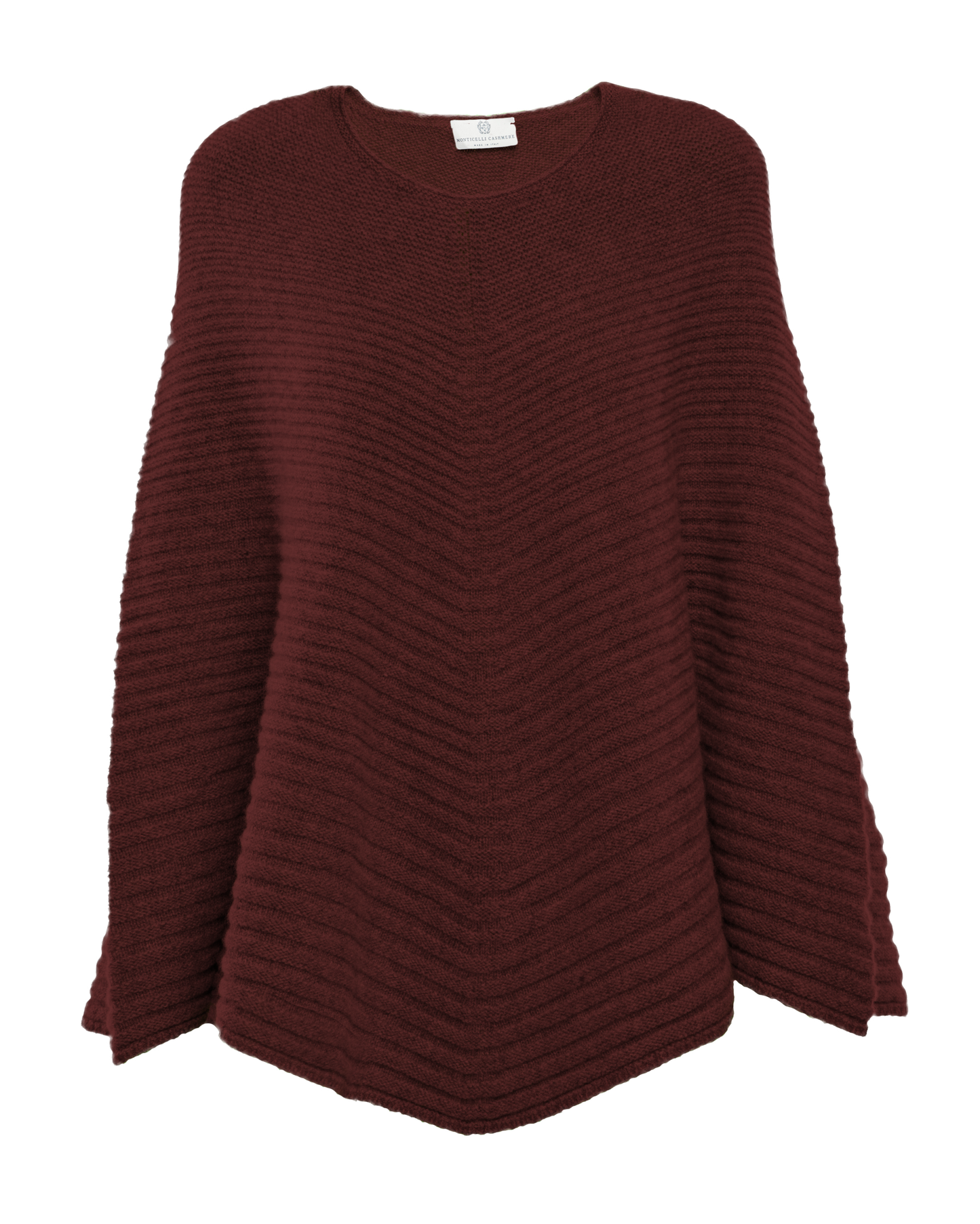 Women's Pure Cashmere Ribbed Knit Poncho Bordeaux