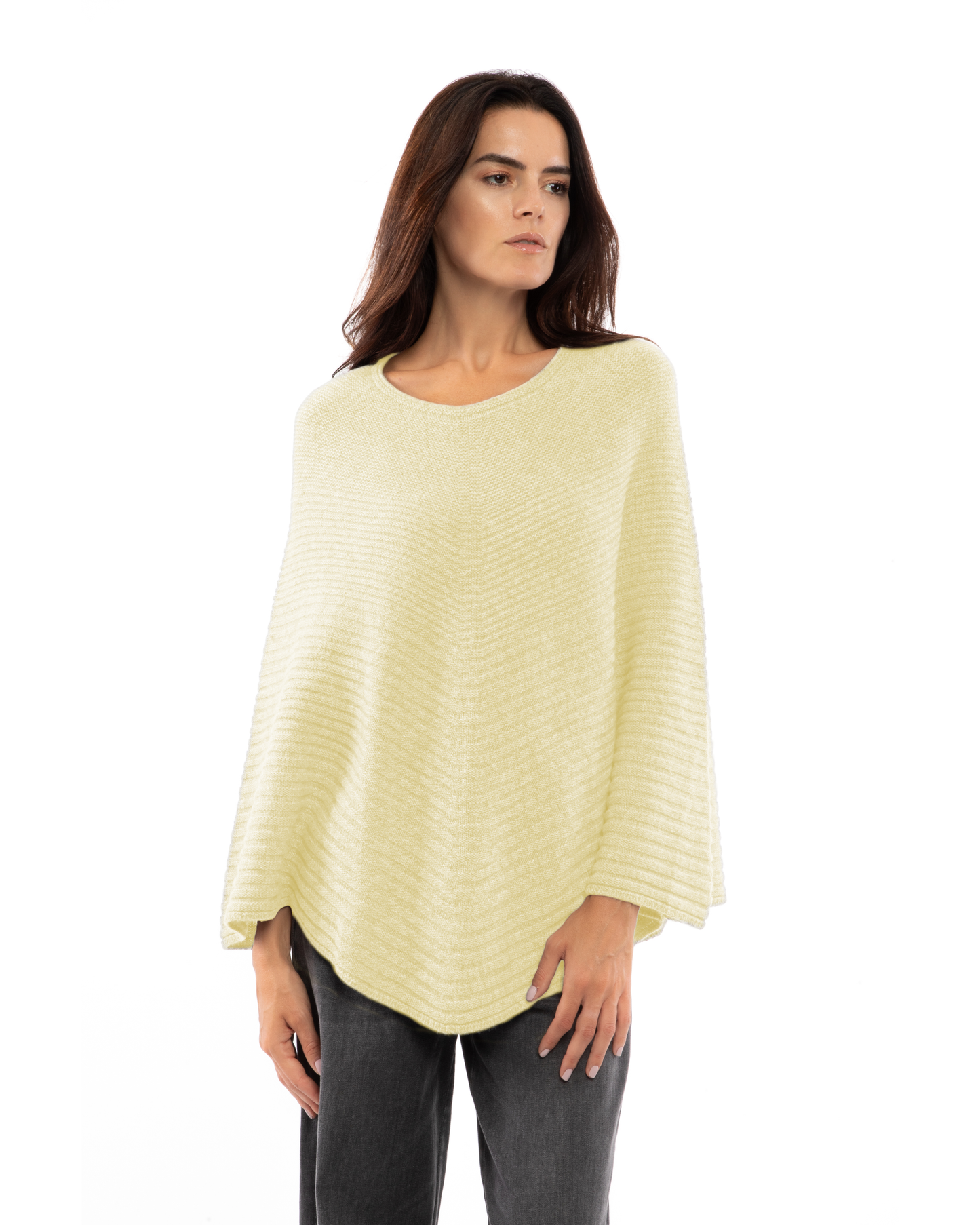 Women's Pure Cashmere Ribbed Knit Poncho Butter Yellow