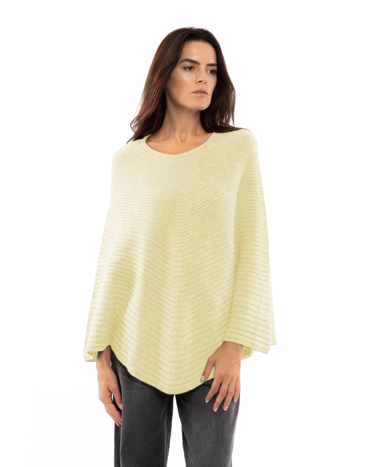 Women's Pure Cashmere Ribbed Knit Poncho Butter Yellow