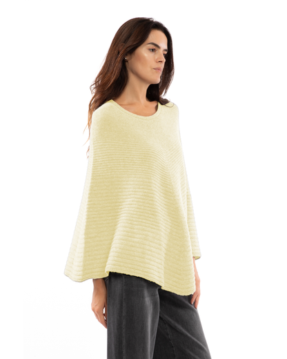 Women's Pure Cashmere Ribbed Knit Poncho Butter Yellow
