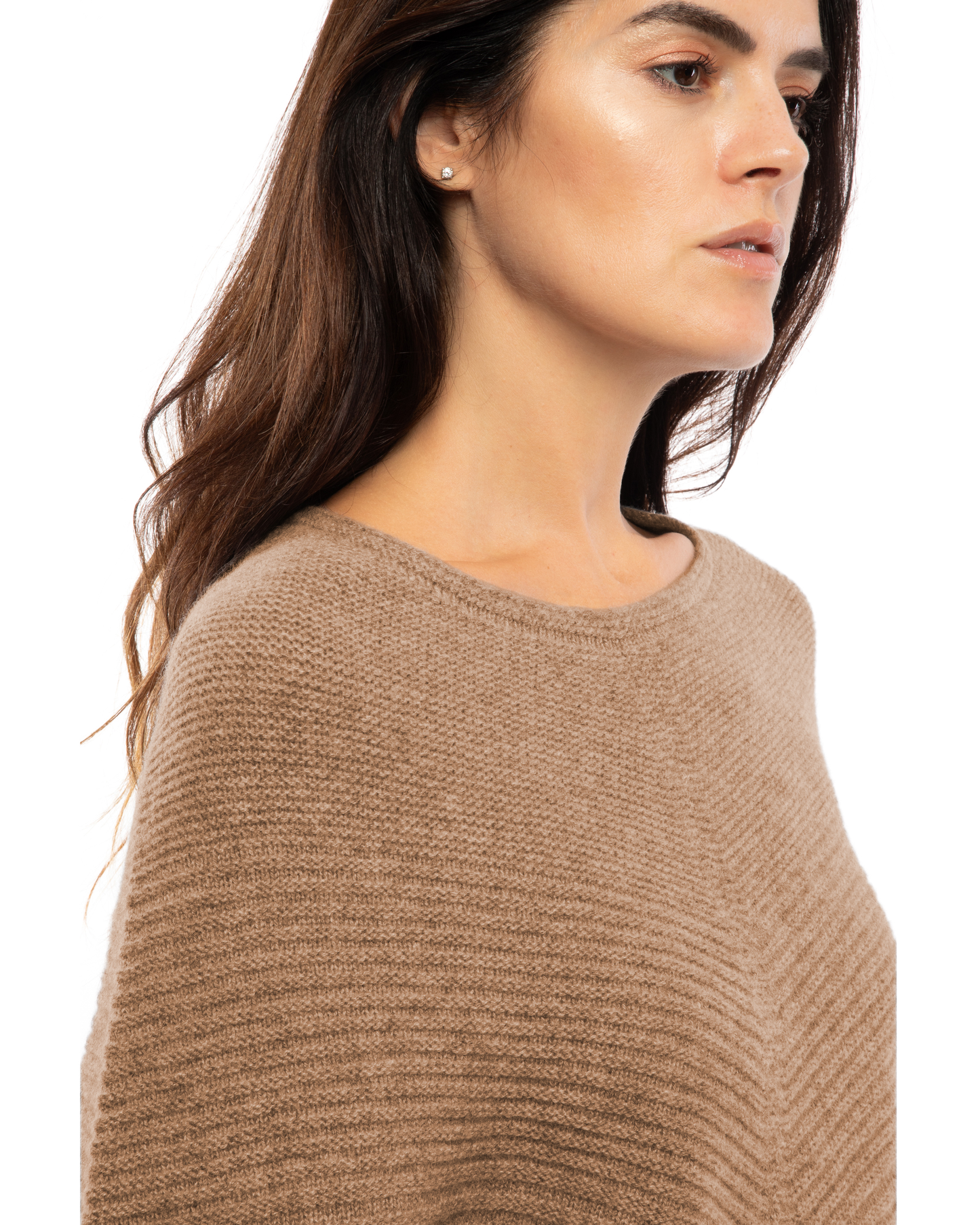 Women's Pure Cashmere Ribbed Knit Poncho Camel
