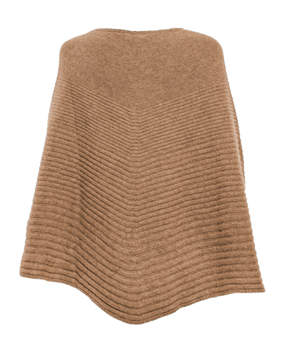 Women's Pure Cashmere Ribbed Knit Poncho Camel
