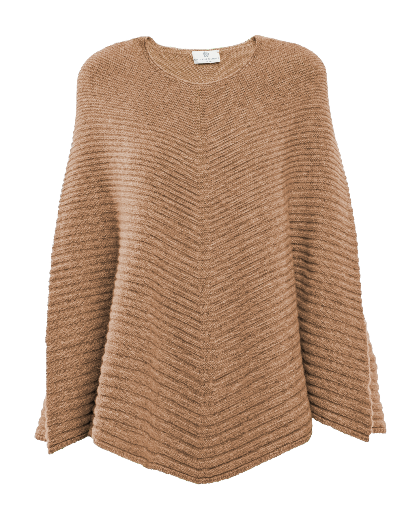Women's Pure Cashmere Ribbed Knit Poncho Camel