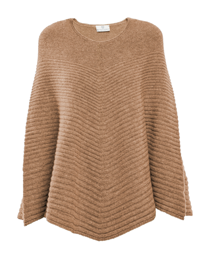 Women's Pure Cashmere Ribbed Knit Poncho Camel