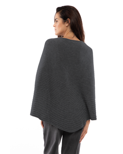 Women's Pure Cashmere Ribbed Knit Poncho Charcoal