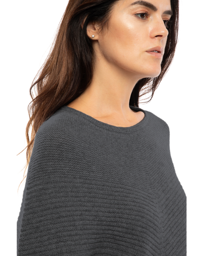 Women's Pure Cashmere Ribbed Knit Poncho Charcoal