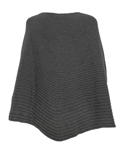 Women's Pure Cashmere Ribbed Knit Poncho Charcoal