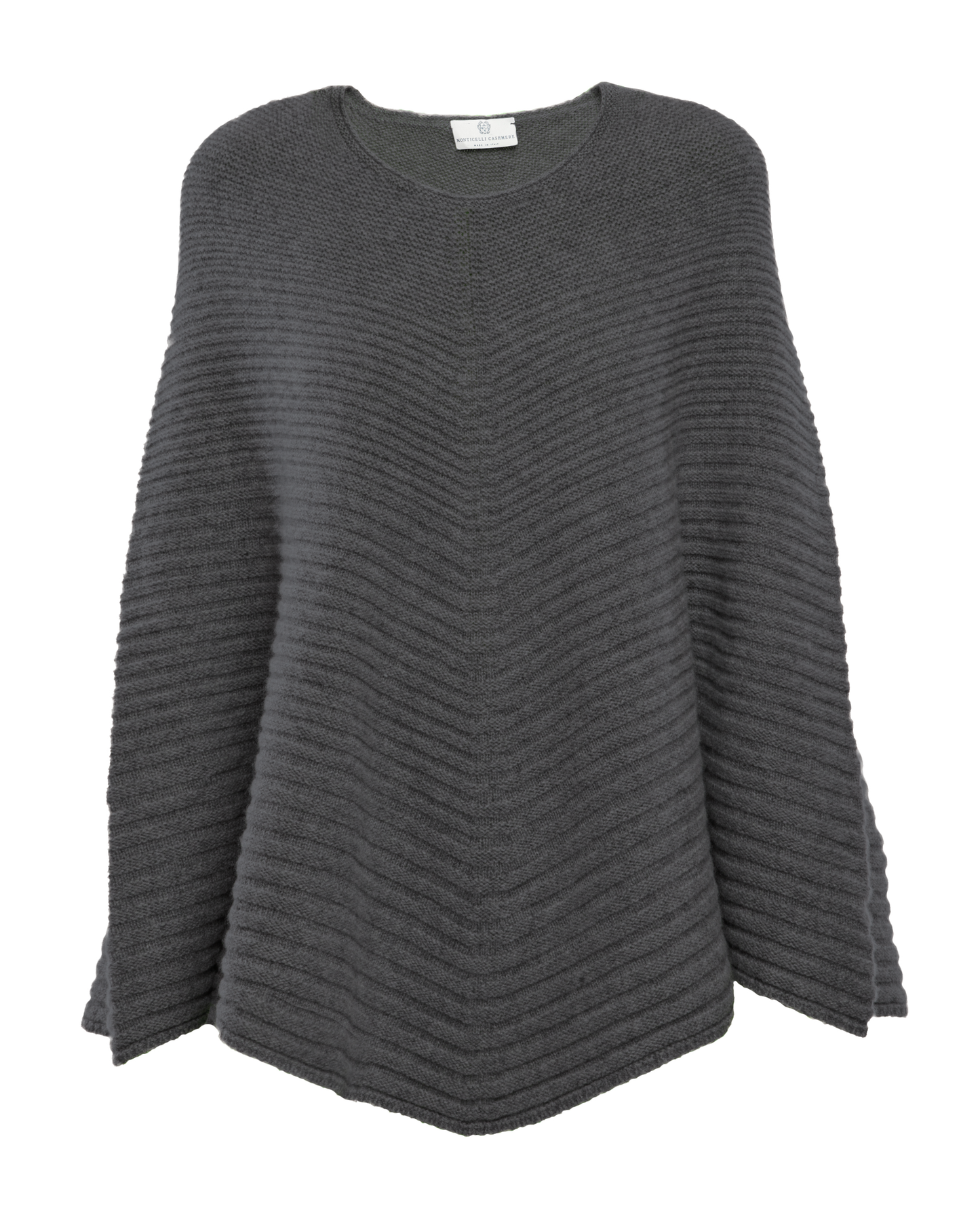 Women's Pure Cashmere Ribbed Knit Poncho Charcoal