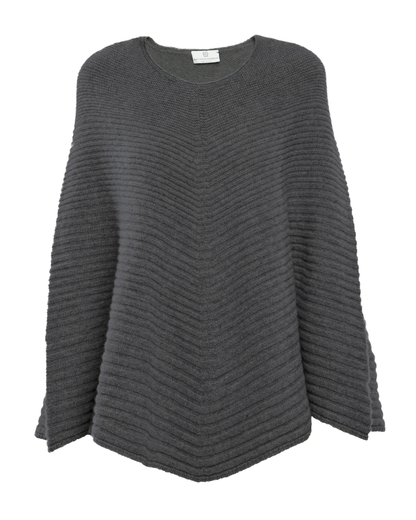 Women's Pure Cashmere Ribbed Knit Poncho Charcoal