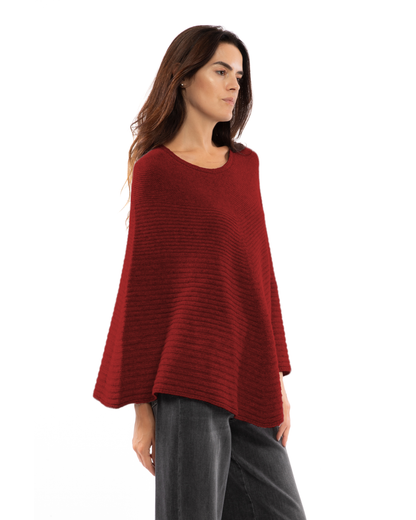 Women's Pure Cashmere Ribbed Knit Poncho Chianti