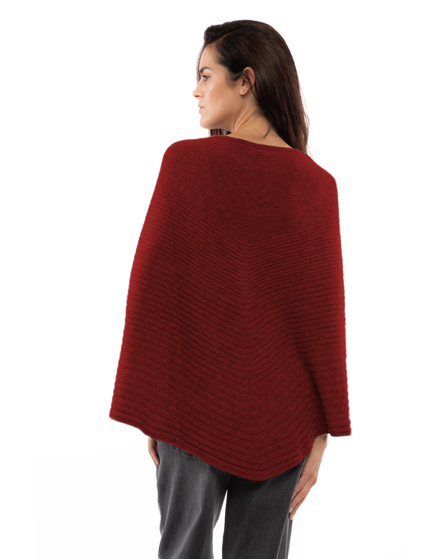 Women's Pure Cashmere Ribbed Knit Poncho Chianti