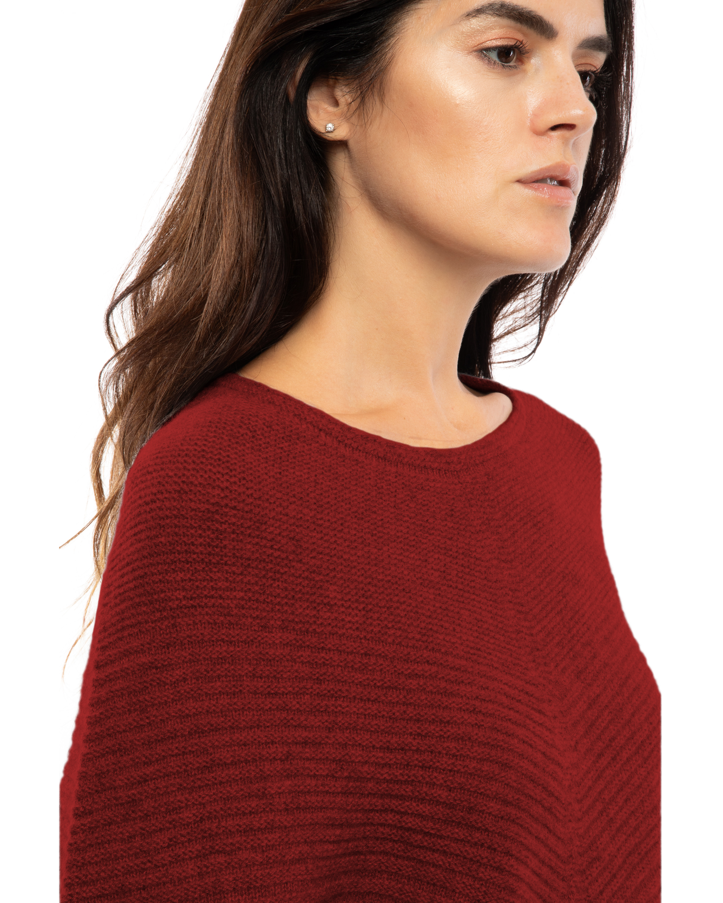 Women's Pure Cashmere Ribbed Knit Poncho Chianti