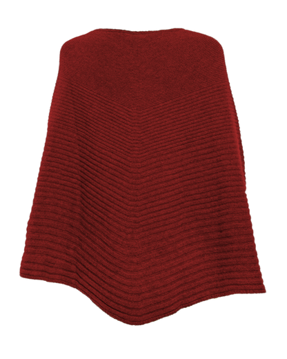 Women's Pure Cashmere Ribbed Knit Poncho Chianti